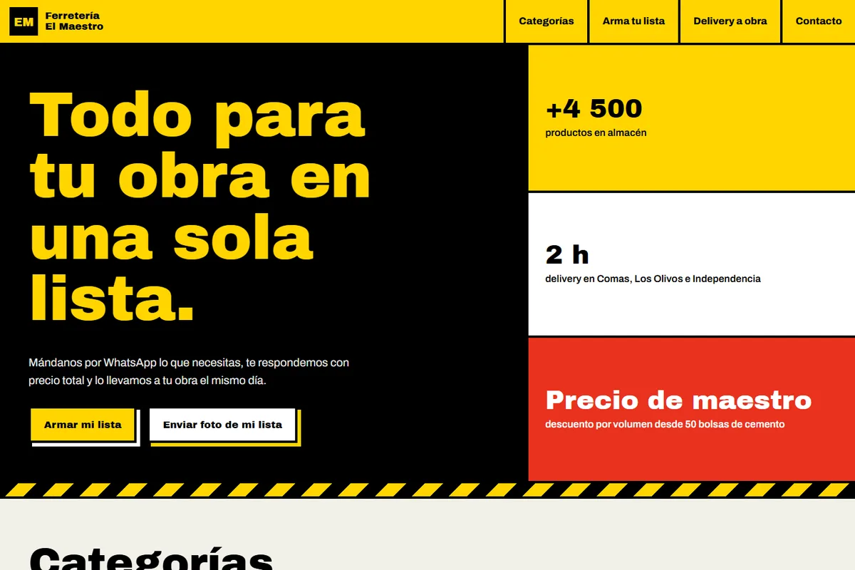 Captura de la demo de página web para ferretería