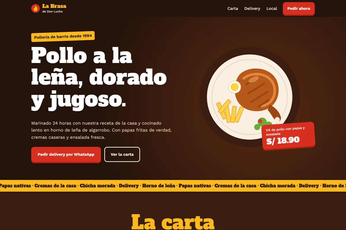 Captura de la demo de página web para restaurante y pollería