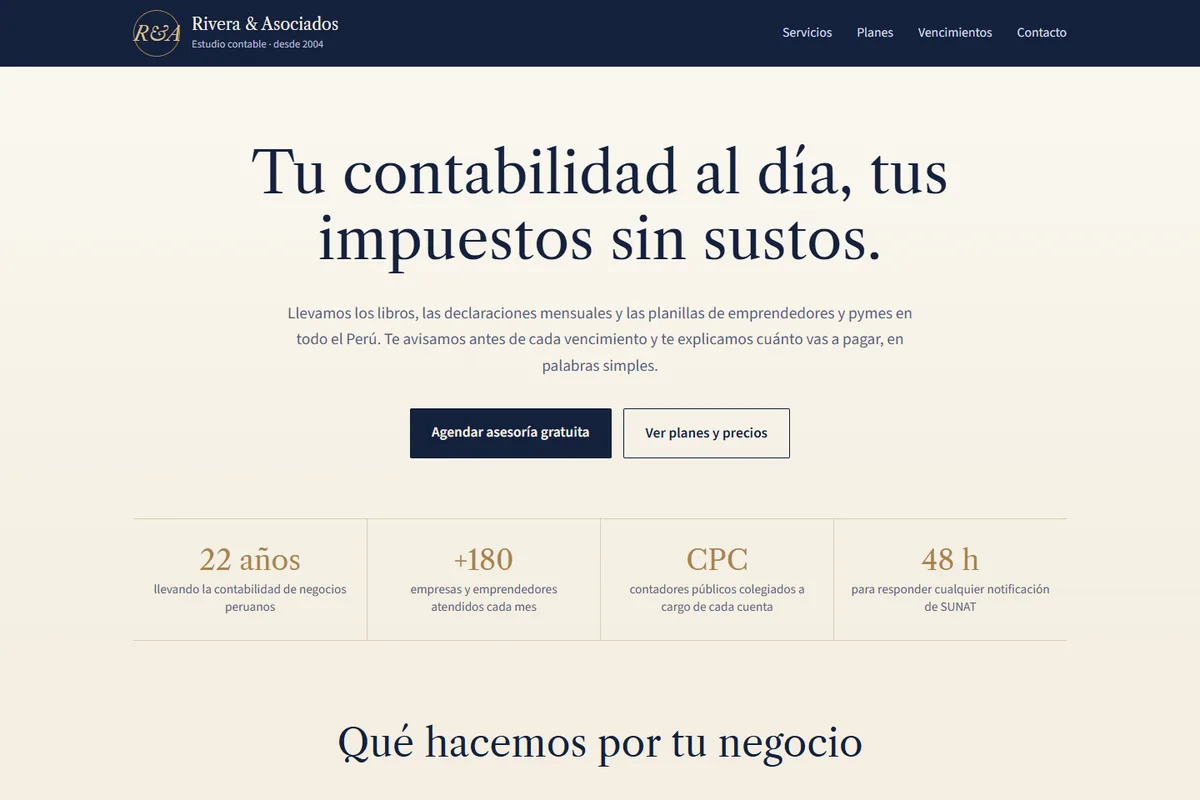 Captura de la demo de página web para servicios profesionales